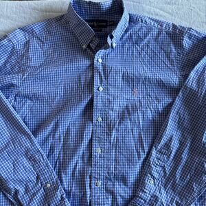 Ralph Lauren Shirt Men Large Plaid Checker Button Down Gingham Pink Pony